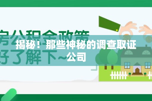 信丰揭秘！那些神秘的调查取证公司