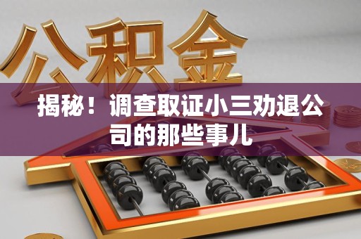 信丰揭秘！调查取证小三劝退公司的那些事儿