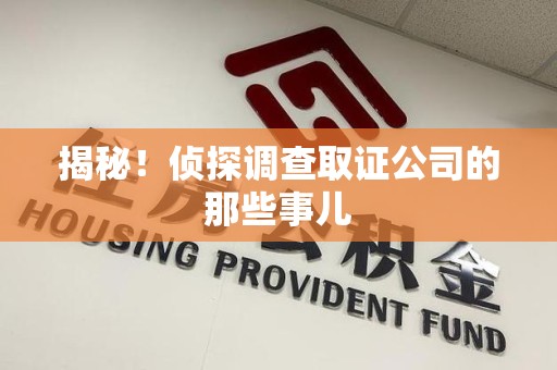 信丰揭秘！侦探调查取证公司的那些事儿